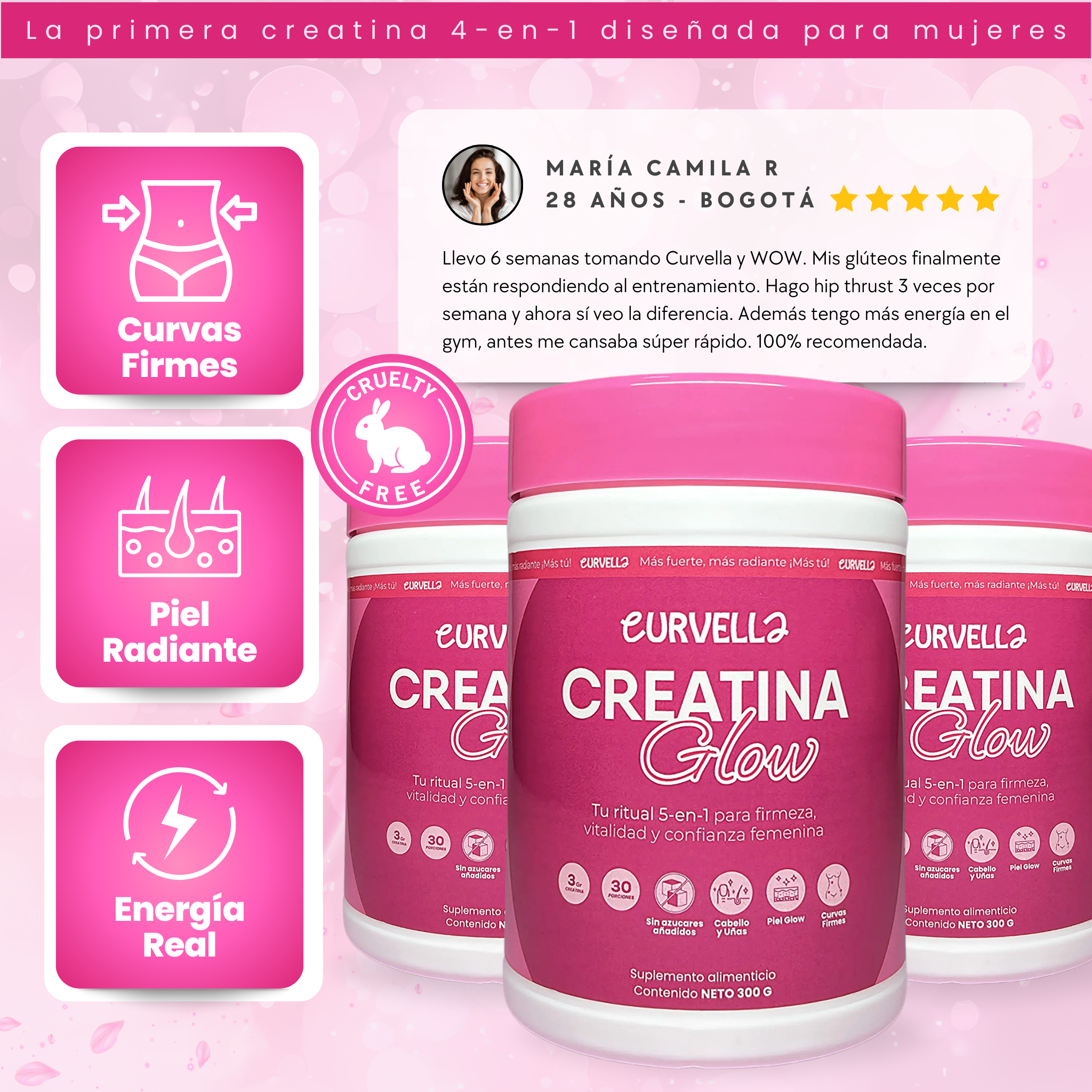 Curvella Glow ✨ Creatina 5-en-1 para mujeres