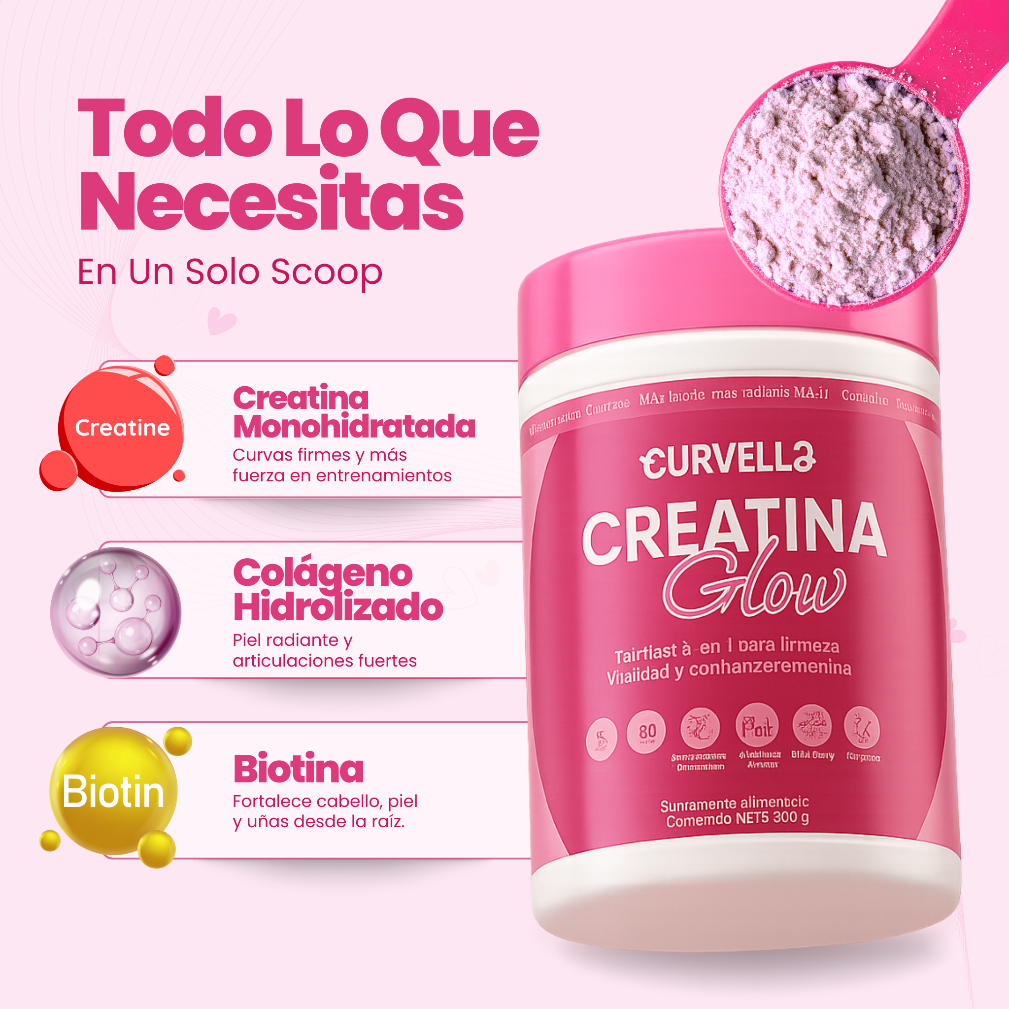 Curvella Glow ✨ Creatina 5-en-1 para mujeres